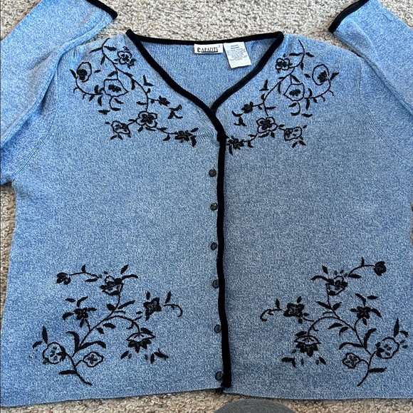 Y2K Vintage 90s Embroidered Velvet Capacity Floral Sweater Cardigan - Picture 6 of 10